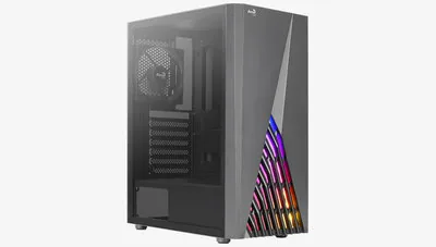 Aerocool DELTABKV1 ATX PC Case RGB Front Full Side Window 12cm Fan Black