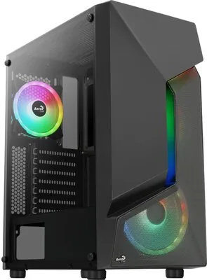 Aerocool SCAPEBKV3 Gaming ATX Case Front RGB LED Tempered Glass 3x ARGB Fans Black